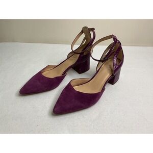 Franco Sarto Caleigh Purple Suede Croc Embossed Ankle Strap Block Heels 8.5M